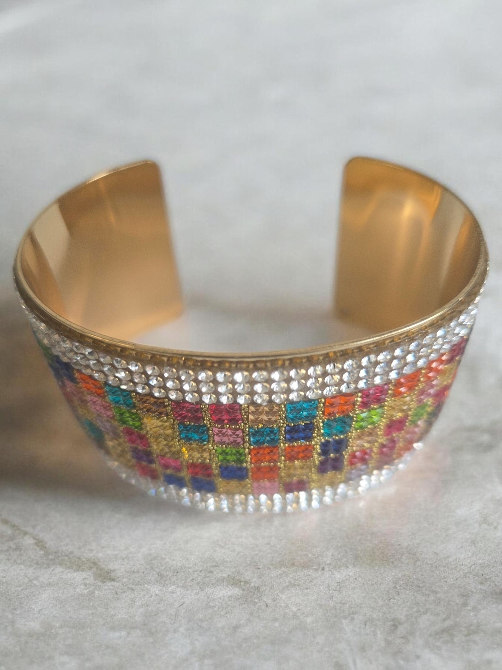 Aldo Gold Cuff Bracelet with Multicolor Crystal Squares